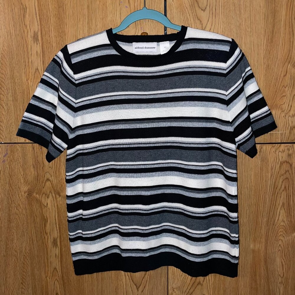 alfred dunner black & white knit striped short sleeve